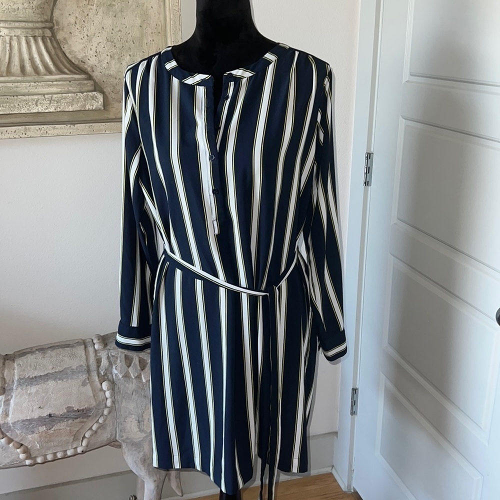 LOFT‎ outlet striped blue shift dress Sz L petite